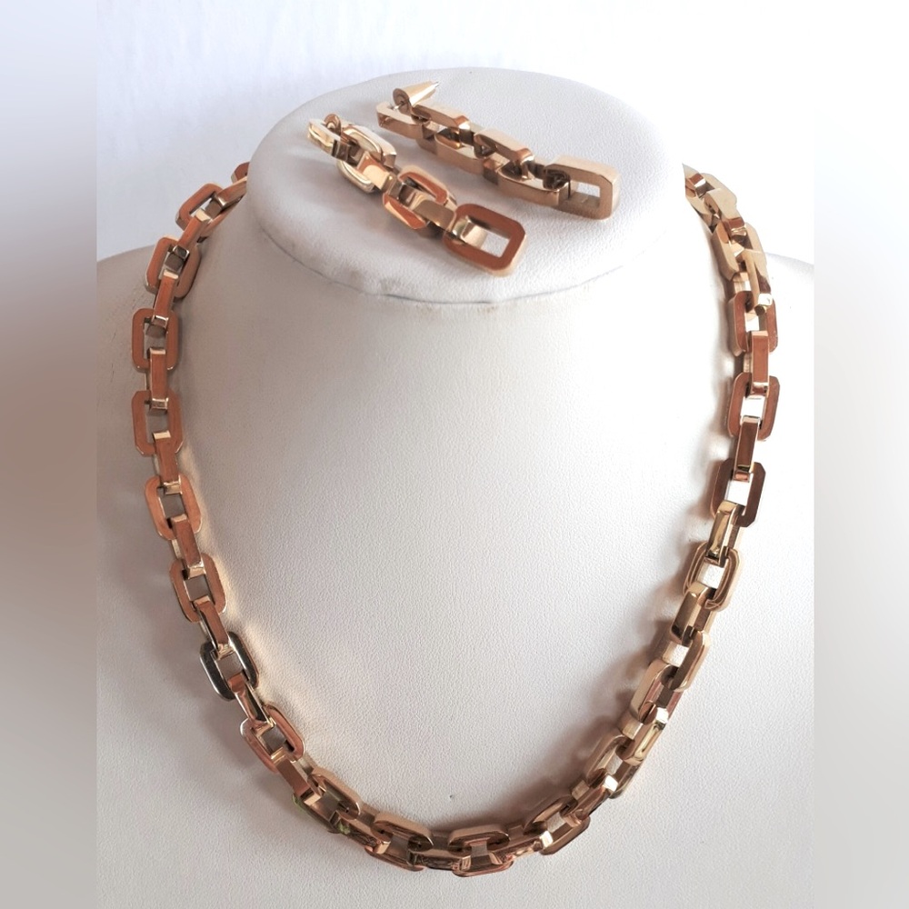 EDDIE BORGO designer 12 karat jewelry set supra link necklace dangle earrings